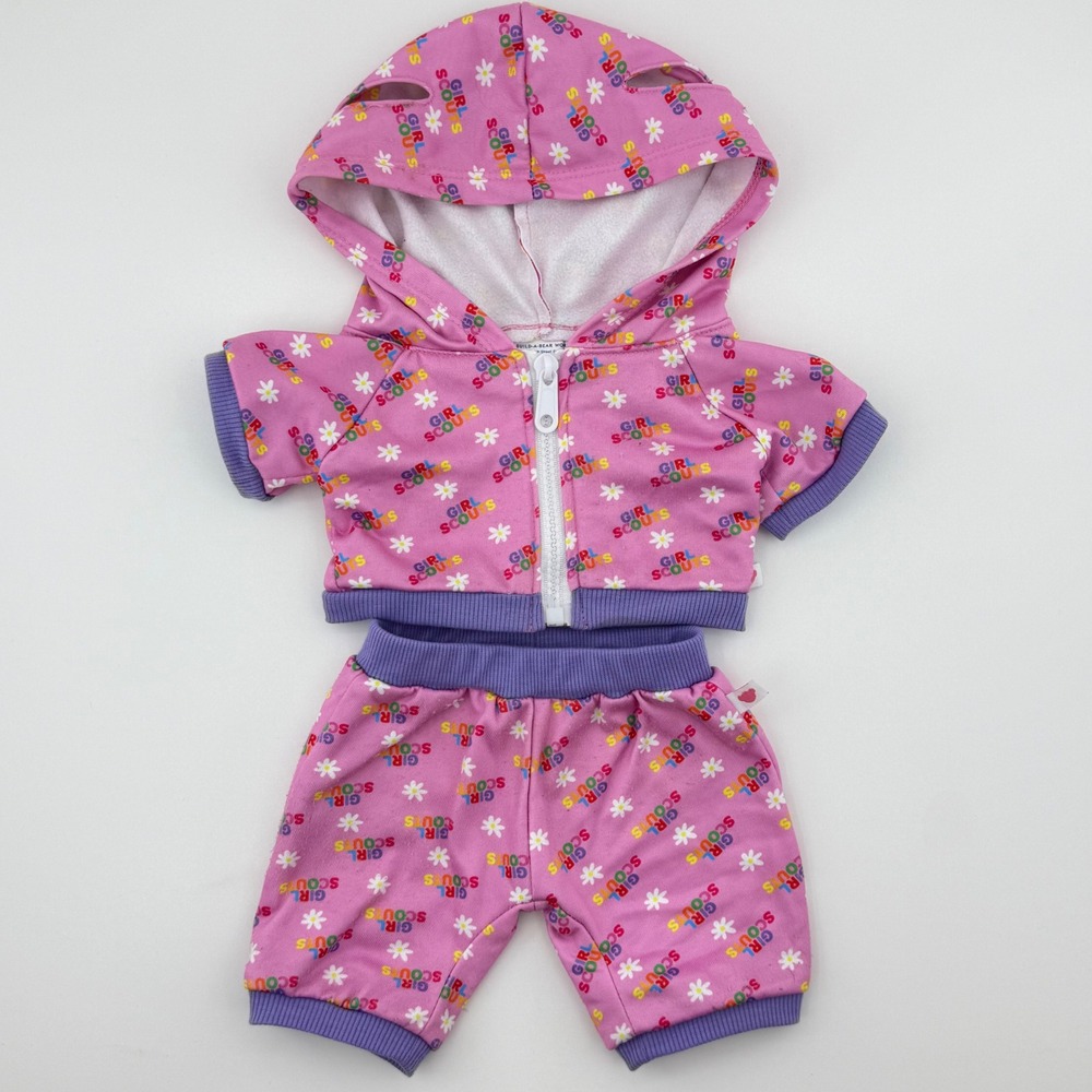 Build A Bear Girl Scouts Pink Daisy Hoodie‎ And Pants Plush Outfit Set Rainbow